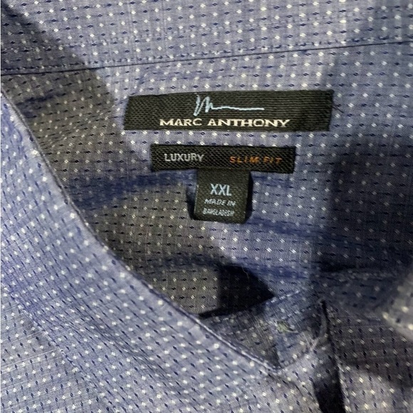 Marc Anthony Luxury Slim Fit Shirt XXL Button 1-Pocket Navy Dot Long Sleeve  New - Picture 6 of 8